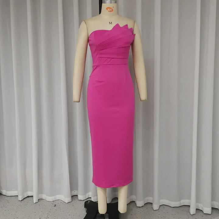Sheina - Chic Pleated Strapless Midi Dress