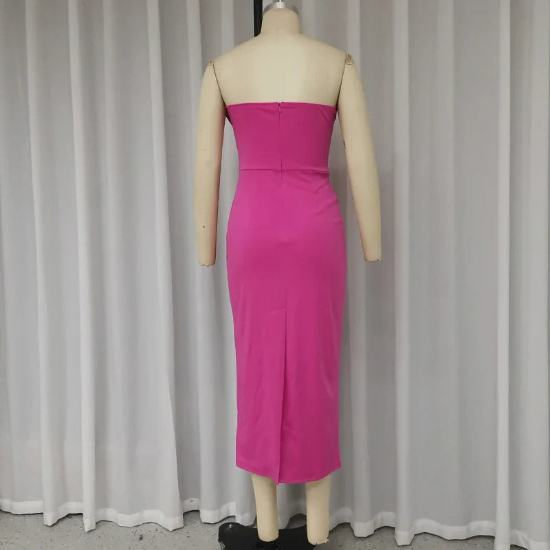 Sheina - Chic Pleated Strapless Midi Dress
